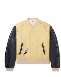 Wales Bonner - Sky Leather-trimmed Cotton And Linen-blend Varsity Jacket - Lyst