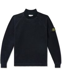 Stone Island - Wool-trimmed Logo-appliquéd Cotton-blend Fleece Sweatshirt - Lyst