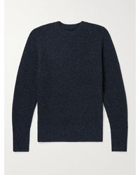 Anonymous Ism Slim-fit Vegan Suede-trimmed Donegal Wool-blend Jumper - Blue