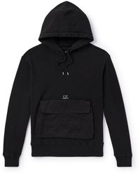 C.P. Company - Logo-embroidered Poplin-trimmed Cotton-jersey Hoodie - Lyst