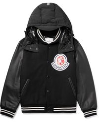Moncler Genius - Billionare Boys Club Leather-trimmed Logo-appliquéd Embroidered Wool-blend Hooded Bomber Jacket - Lyst