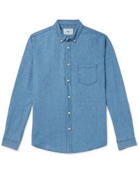 Folk - Button-down Collar Linen And Cotton-blend Chambray Shirt - Lyst