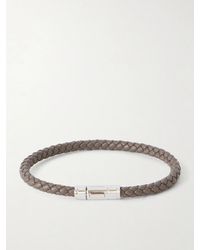 Tom Ford - Logo-engraved Silver-tone And Woven Leather Bracelet - Lyst