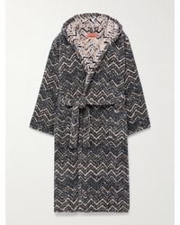 Missoni - Morgenmantel aus Baumwollfrottee mit Jacquard-Streifenmuster und Kapuze - Lyst