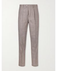 Brunello Cucinelli - Straight-Leg Pleated Prince Of Wales Checked Wool, Silk And Linen-Blend Trousers - Lyst