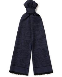 Berluti - Scritto Arabesque Frayed Mulberry Silk And Cashmere-blend Jacquard Scarf - Lyst