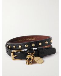 Alexander McQueen - Full-grain Leather And Gold-tone Wrap Bracelet - Lyst