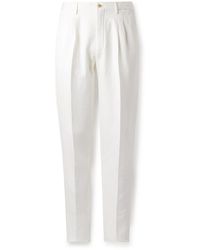 Boglioli - Straight-Leg Pleated Herringbone Cotton And Linen-Blend Suit Trousers - Lyst