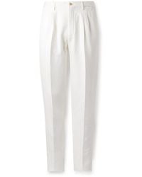 Boglioli - Straight-leg Pleated Herringbone Cotton And Linen-blend Suit Trousers - Lyst