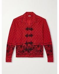 Bode - Camp-Collar Embellished Printed Cotton-Poplin Shirt - Lyst