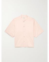 LE17SEPTEMBRE - Grandad-collar Perforated Cotton-blend Seersucker Shirt - Lyst