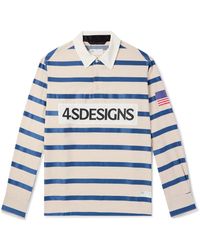 4SDESIGNS - Rugby Appliquéd Striped Lyocell And Linen-blend Polo Shirt - Lyst