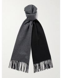 Gucci - Fringed Logo-Appliquéd Leather-Trimmed Cashmere Scarf - Lyst