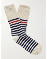Thunders Love Marine Striped Ribbed Recycled Cotton-blend Socks - White