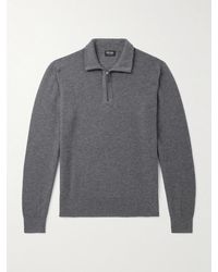 ZEGNA - Leather-Trimmed Oasi Cashmere Half-Zip Sweater - Lyst