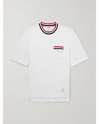 Thom Browne - Logo-Appliquéd Striped Pointelle-Knit Cotton T-Shirt - Lyst