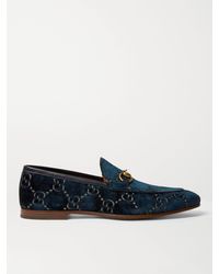 Gucci - Jordaan Horsebit Leather-trimmed Logo-embroidered Velvet Loafers - Lyst