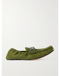 Gucci - Horsebit-Embellished Webbing-Trimmed Suede Loafers - Lyst