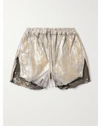 Rick Owens - Blister Straight-Leg Frayed Metallic Megacrust Stretch-Denim Drawstring Shorts - Lyst