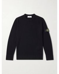 Stone Island - Logo-Appliquéd Ribbed Virgin Wool Sweater - Lyst