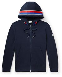 Moncler - Webbing-trimmed Stretch-cotton Jersey Zip-up Hoodie - Lyst