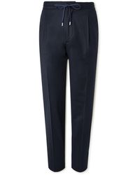 Lardini - Straight-Leg Pleated Stretch Virgin Wool And Cashmere-Blend Drawstring Trousers - Lyst
