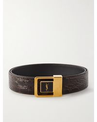 Saint Laurent - Cintura in pelle effetto coccodrillo con logo - Lyst