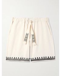 Alanui - Akasha Wide-leg Embroidered Pinstriped Cotton-blend Drawstring Shorts - Lyst