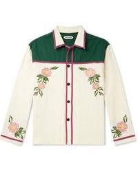 Bode - Prarie Rose Cutaway-collar Embroidered Wool-twill Overshirt - Lyst