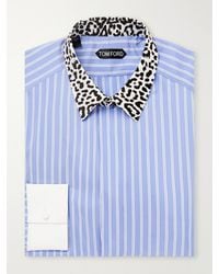 Tom Ford - Leopard-Print Classic-Collar Striped Silk-Satin Shirt - Lyst