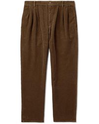 Saint Laurent - Straight-leg Pleated Cotton-corduroy Trousers - Lyst