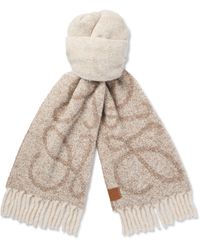 Loewe - Logo-Appliquéd Fringed Jacquard-Knit Alpaca And Wool-Blend Scarf - Lyst