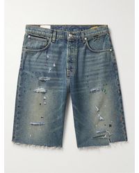 Rhude - Straight-leg Paint-splattered Distressed Denim Shorts - Lyst