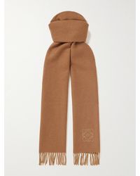 Loewe - Fringed Logo-embroidered Two-tone Wool And Cashmere-blend Scarf - Lyst