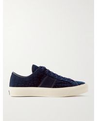 Tom Ford - Cambridge Leather-trimmed Croc-effect Velvet Sneakers - Lyst
