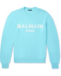 Balmain - Logo-intarsia Wool-blend Sweater - Lyst