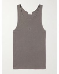 Saint Laurent - Logo-Embroidered Ribbed Cotton Tank Top - Lyst