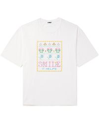 YMC - Smile Embroidered Organic Cotton-jersey T-shirt - Lyst