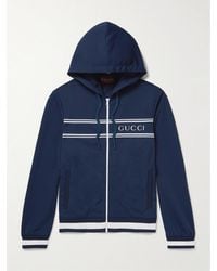 Gucci - Logo-print Striped Tech-piqué Zip-up Hoodie - Lyst