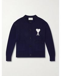 Ami Paris - Logo-Intarsia Virgin Wool And Cotton-Blend Cardigan - Lyst
