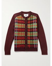 Bode - Checked Jacquard-knit Merino Wool Cardigan - Lyst