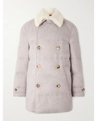 Brunello Cucinelli - Double-Breasted Shearling-Trimmed Quilted Cashmere Down Coat - Lyst