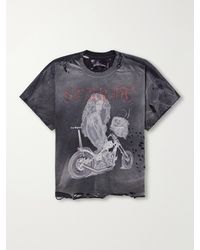 SEKRIT - Chopper Girl Distressed Printed Cotton-Jersey T-Shirt - Lyst