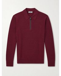 Canali - Nubuck-Trimmed Wool And Cashmere-Blend Half-Zip Polo Sweater - Lyst
