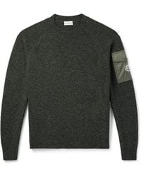 Moncler - Logo-appliquéd Shell-trimmed Wool And Cashmere-blend Sweater - Lyst