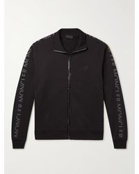 Moncler - Logo-print Shell-trimmed Cotton-jersey Zip-up Sweatshirt - Lyst