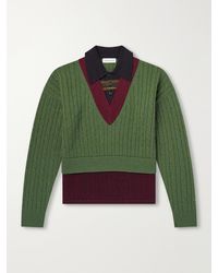 Dries Van Noten - Jacquard-trimmed Cable-knit Wool And Cotton-blend Sweater - Lyst