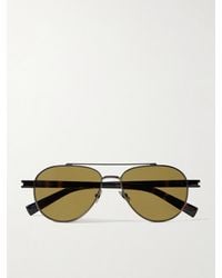 Saint Laurent - Stahlgraue Pilotensonnenbrille mit Details aus Azetat in Schildpattoptik - Lyst