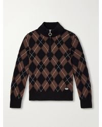 Ami Paris - Logo-Appliquéd Argyle Virgin Wool Half-Zip Sweater - Lyst