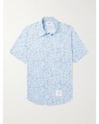 Thom Browne - Camicia in voile di cotone stampato con collo button-down e logo applicato - Lyst